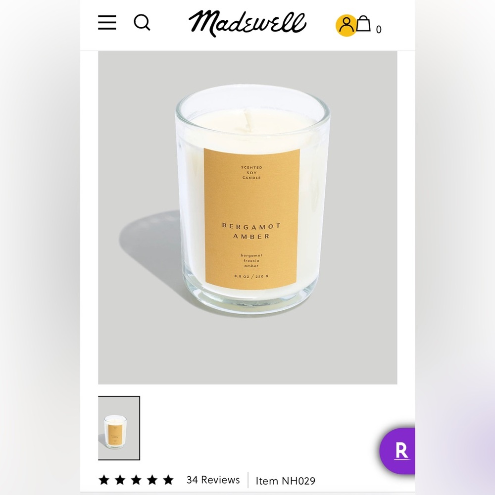 Madewell Bergamot and Amber Candle